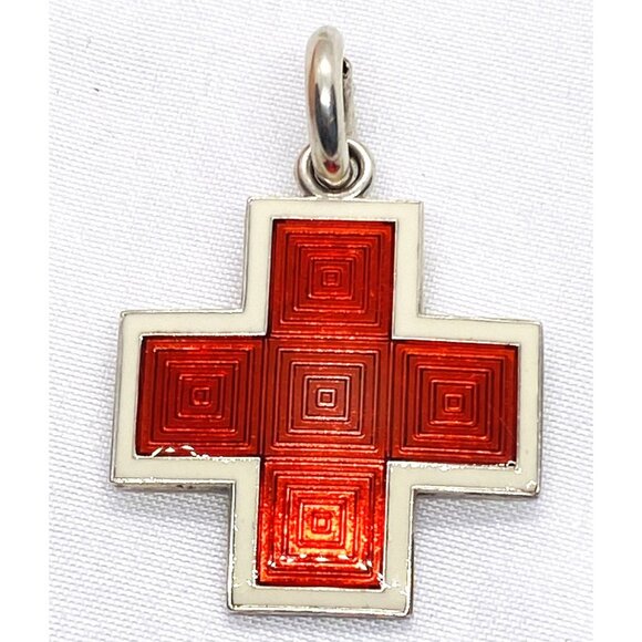 Tiffany & Co Sterling Silver 9i25 Red Enamel Vintage Cross 25x25mm